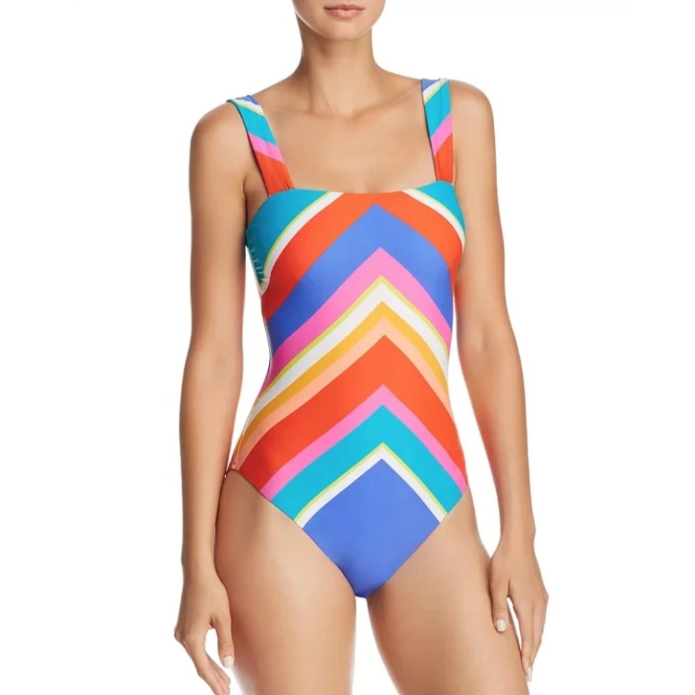 Trina Turk Sunset Chevron One Piece Swimsuit‎ Multi Color Striped Womens 12
